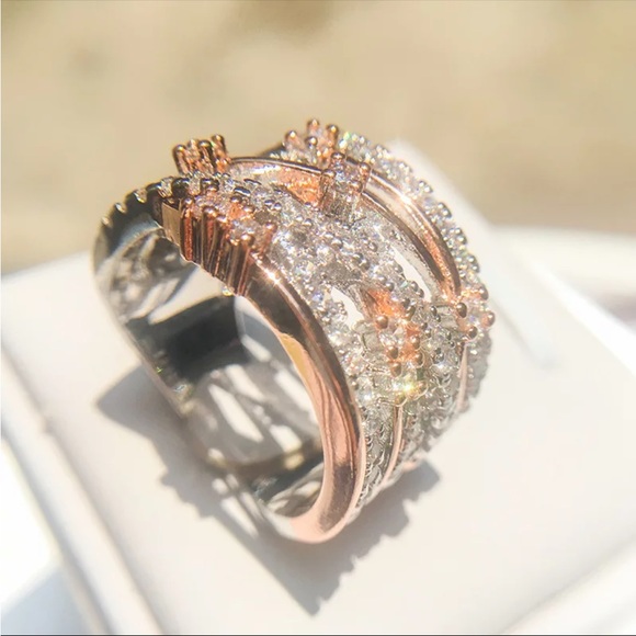 New Unisex 925 Silver Two Tone Diamond Ring - Picture 4 of 6